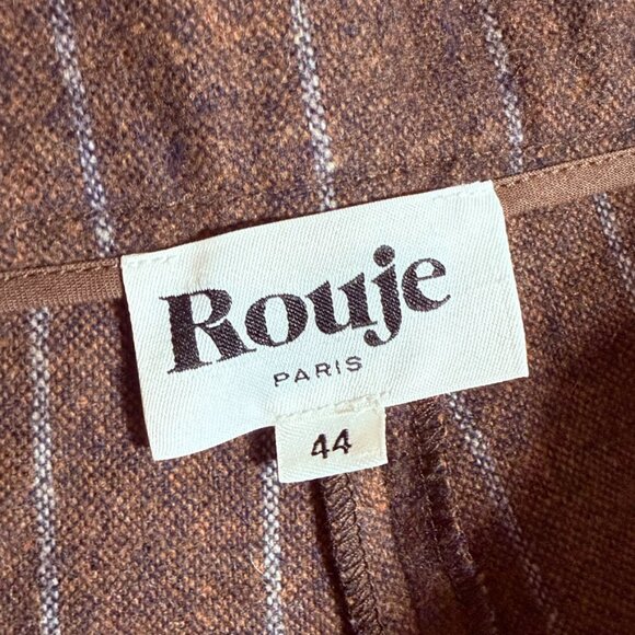 Rouje Paris Womens Straight Wide Leg Wool Trouser Pant Brown Stripe Sz 44 US 12 - Picture 5 of 12